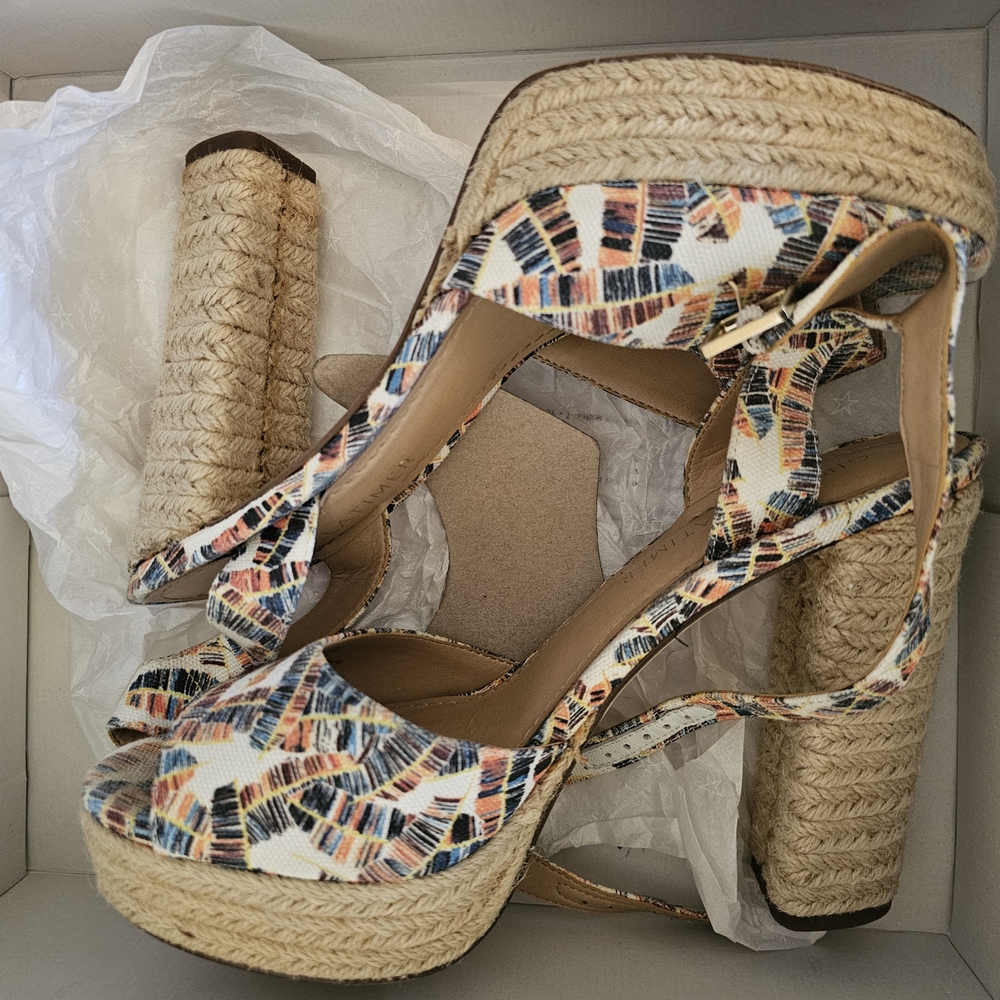 Cream and Tan Wedge Sandals with Platform and Ankle Strap